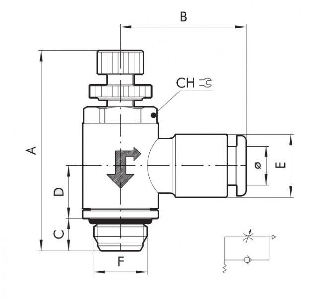 Škrtiaci ventil G1/8"x6mm "C" ručné