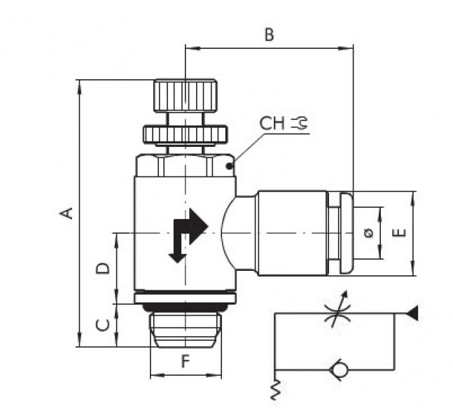 Škrtiaci ventil M5x4mm "V"  ručné